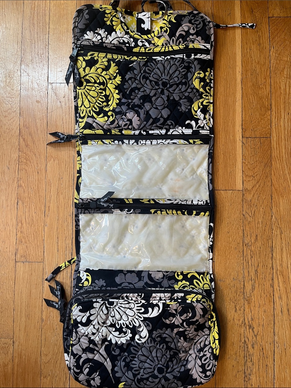 Vera Bradley Quilted Travel Hanging Toiletries Organizer in Black, Yellow & Gray